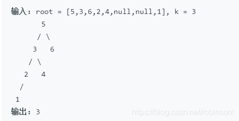输入: root = [5,3,6,2,4,null,null,1], k = 35/ 3   6/ 2   4/1输出: 3