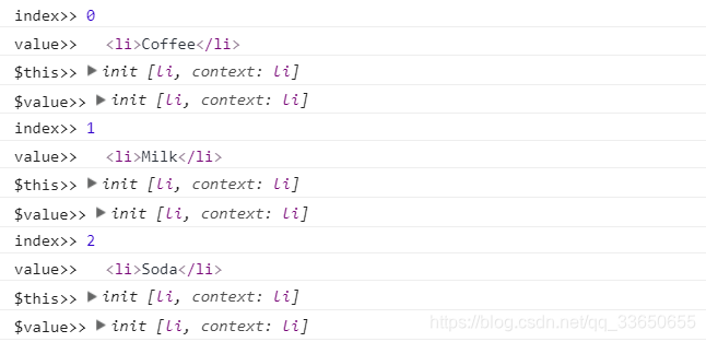 jquery 的 each方法参数测试结果