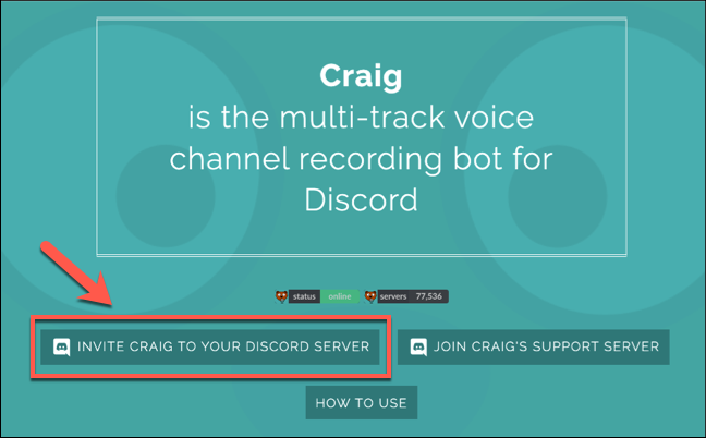 Press Invite Craig to your Discord Server to begin the join process