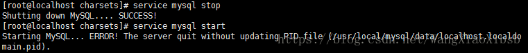 修改mysql的字符集，/etc/my.cnf，之后mysql没有办法正常启动
