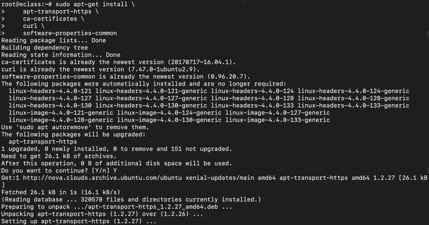 sudo apt-get install apt-transport-https ca-certificates curl software-properties-common