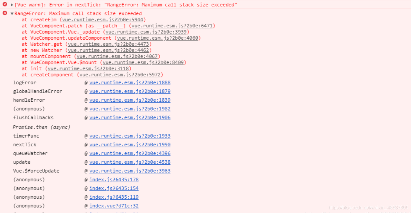 Vue vue warn error in nexttick rangeerror maximum call stack