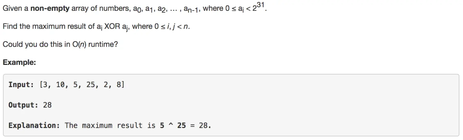 Maximum XOR of Two Numbers in an Array