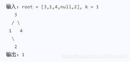 输入: root = [3,1,4,null,2], k = 13/ 1   42输出: 1