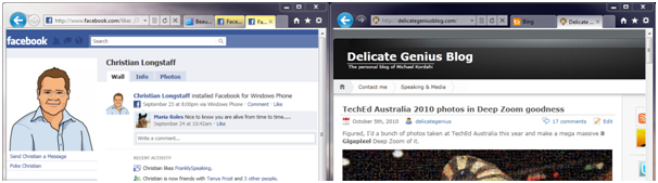 Tabs can be split off and color coded (in this case the Facebook tabs are in yellow) to keep related sites together