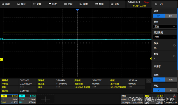 图 12 Vin3.3V,负载短路后开路 Vout 电压波形，Vcc 电流波形