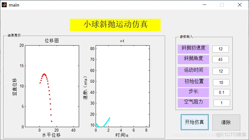 【物理实验】模拟斜抛运动matlab源码含GUI界面_物理应用