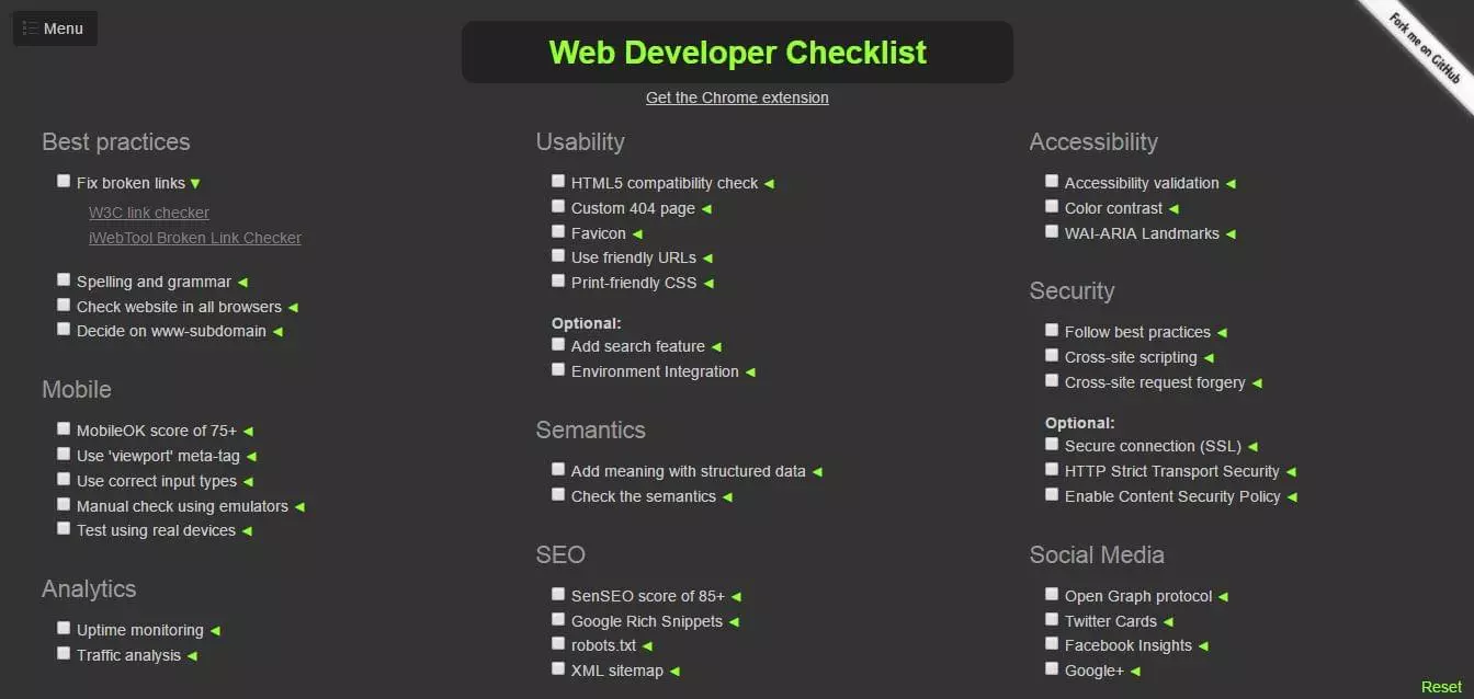Web Developers Checklist