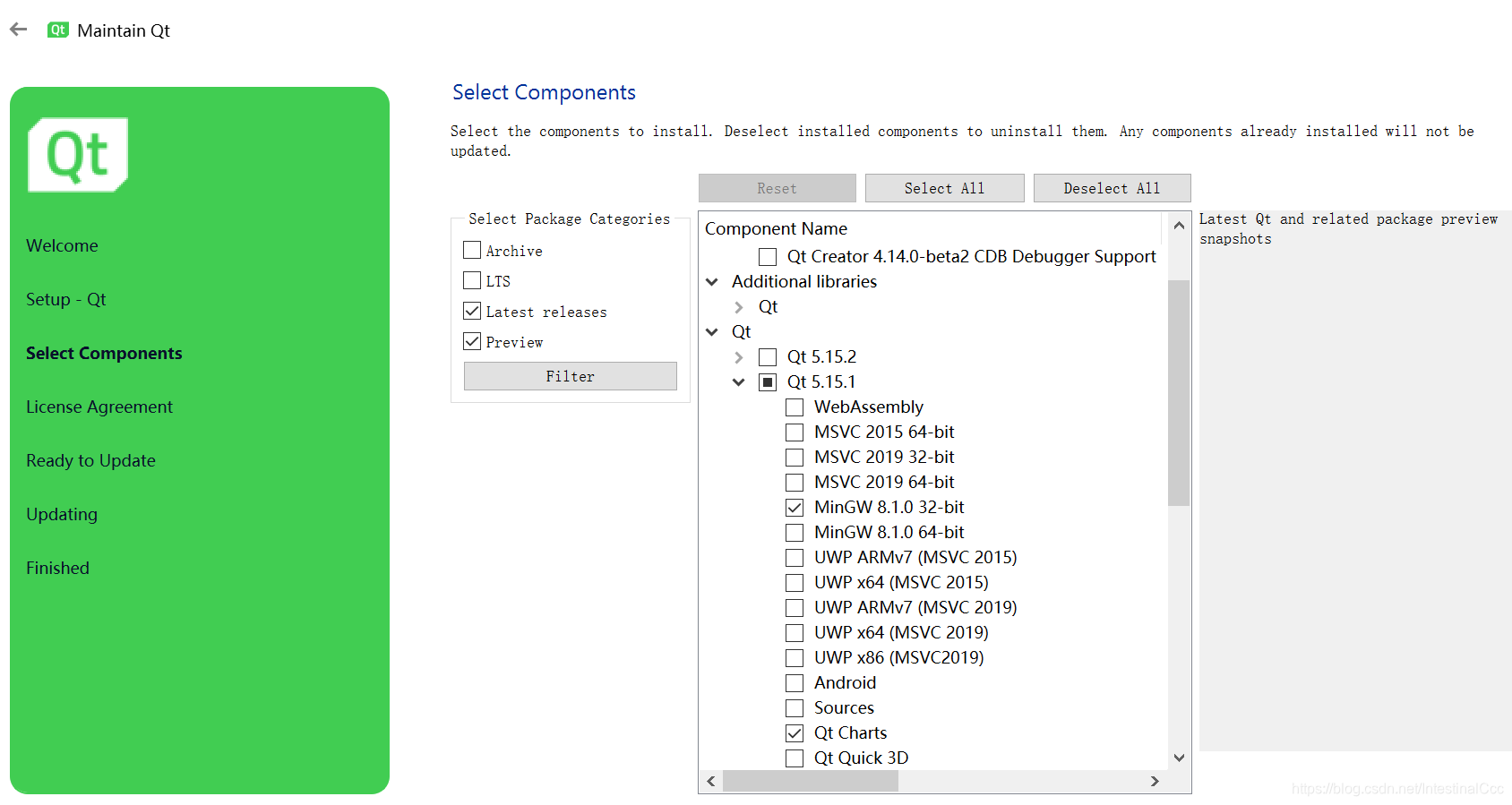 MaintenanceTool安装QtCharts
