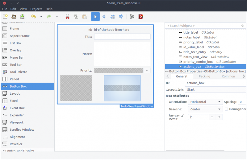 GTK+ ToDo new item with grid and labels