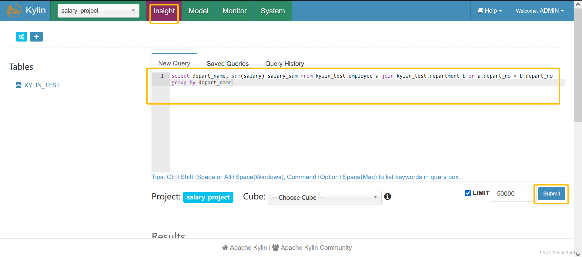查询cube构建后的结果