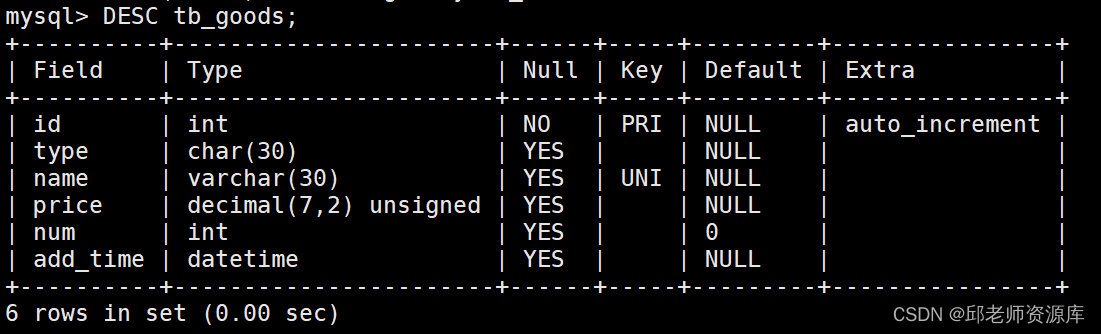查看并修改表结构