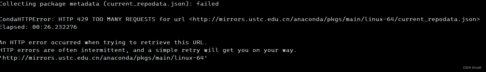 CondaHTTPError: HTTP 000 CONNECTION FAILED for url ＜http://mirrors.tuna ...