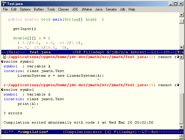 Image showing compilation buffer with errors.