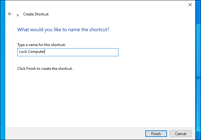 Naming a Windows shortcut "Lock Computer."