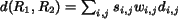 $d(R_1, R_2) = \sum_{i,j}s_{i,j}w_{i,j}d_{i,j}$