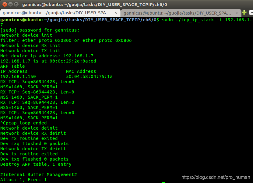 DIY TCP/IP TCP runtime log
