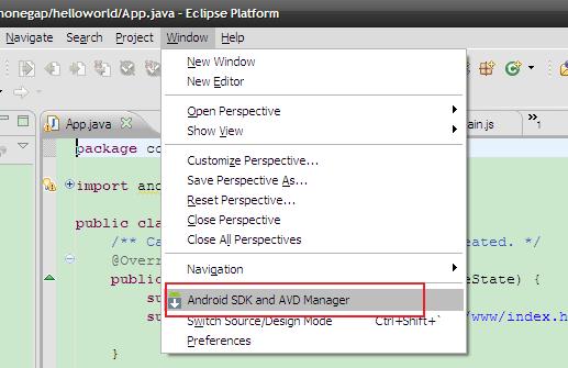 图 3:Android SDK and AVD Manager 菜单