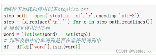 基于停用词表删除停用词