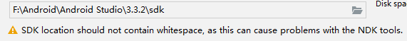 安装android studio 时候，location会出现 whitespace的警告