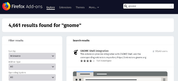 Search result for GNOME Shell Integration