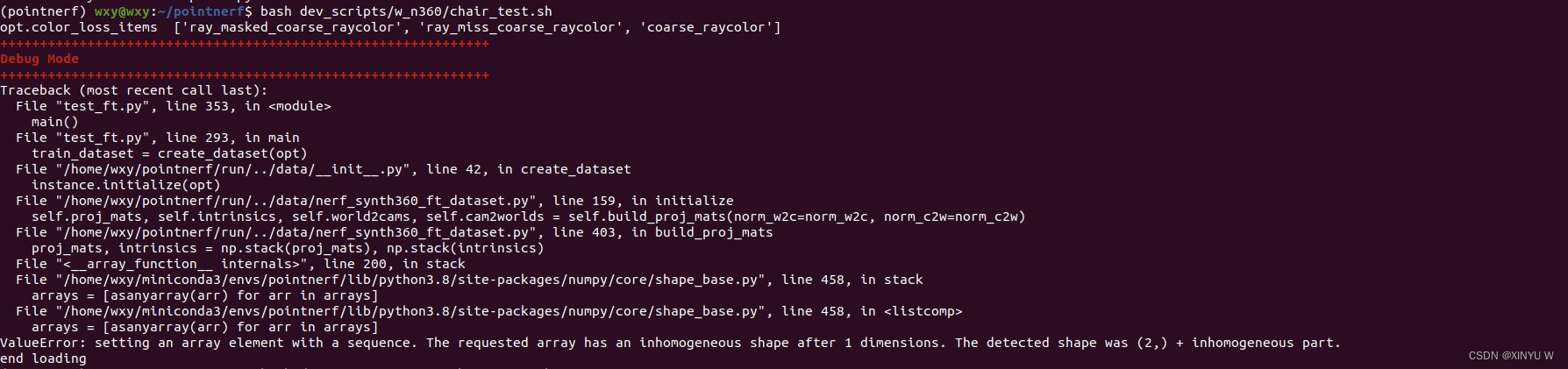 复现point-nerf踩坑记录（可以运行测试）_setting an array element with a sequence. the ...