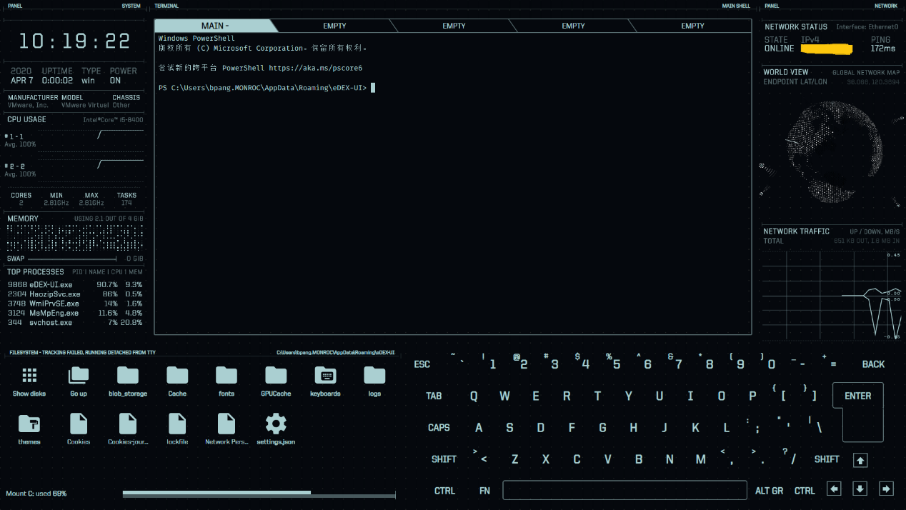 酷炫的终端模拟器eDEX-UI酷炫的终端模拟器eDEX-UI