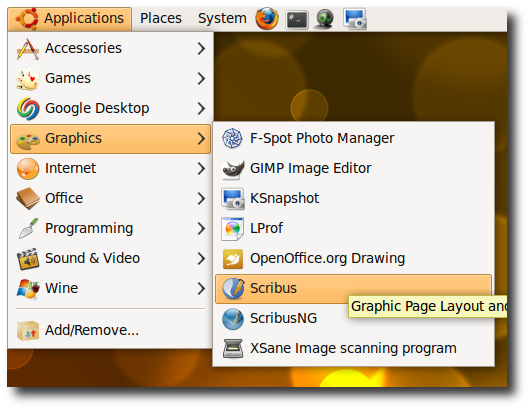 Scribus Menu