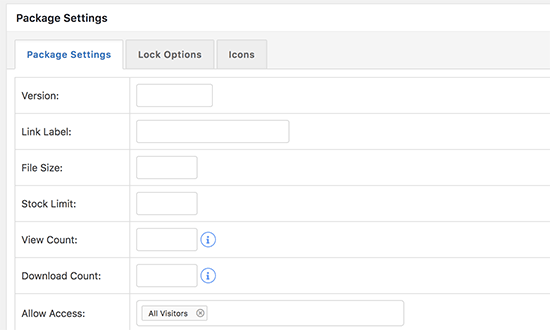 Package settings