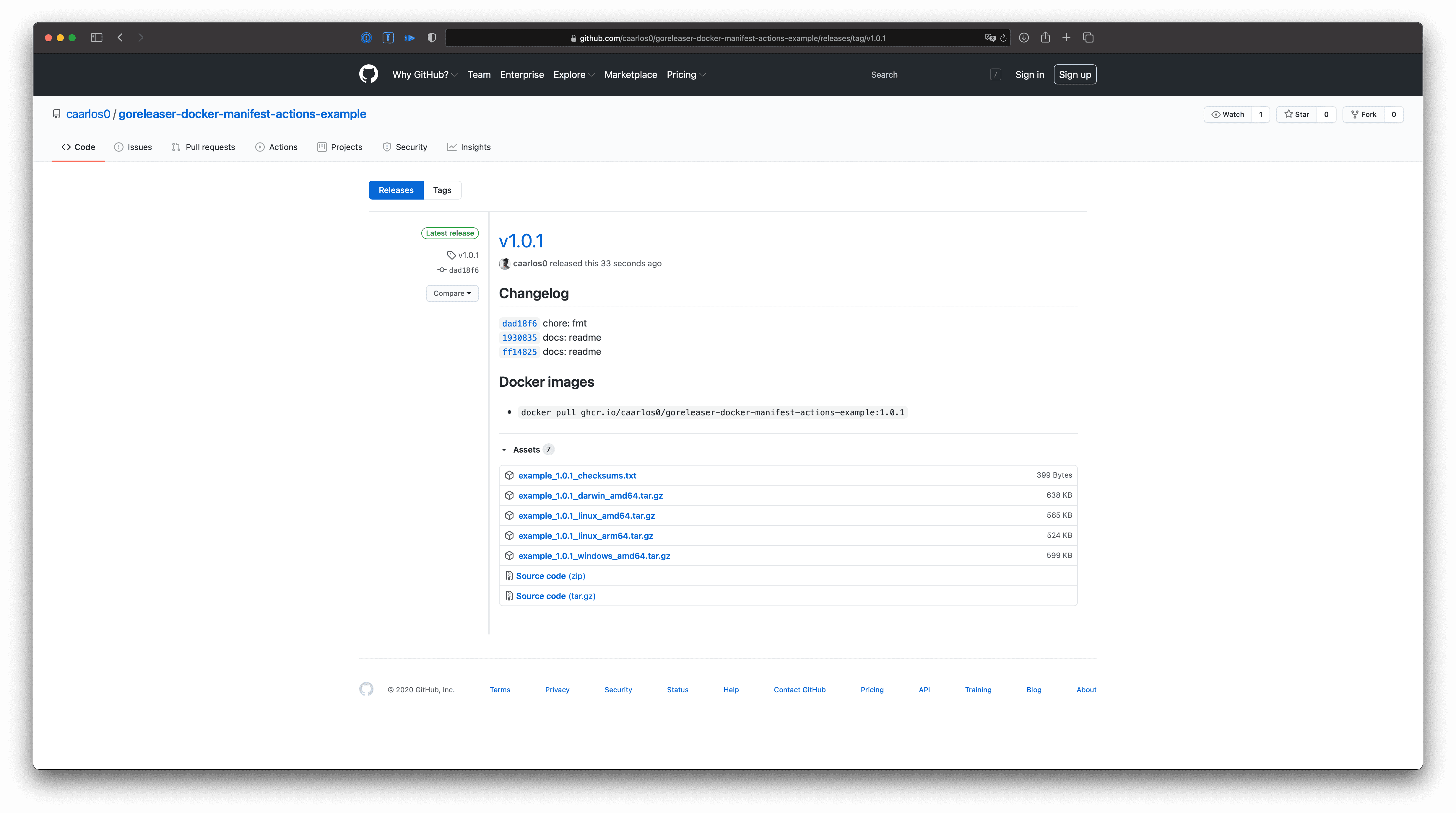 GitHub Release - the changelog, assets and our multi-platform Docker image
