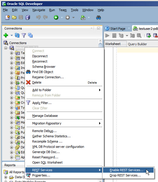 Enable ORDS for a Schema : Menu