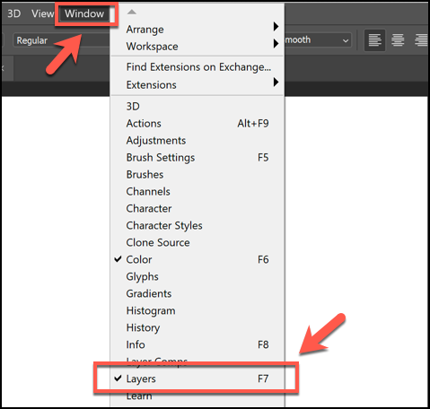 Click "Window" and then select "Layers."