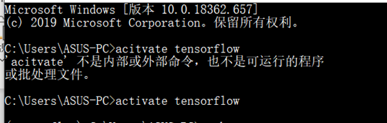 在anaconda promt中可以激活tensorflow环境，但在cmd中显示如上