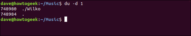 The "du -d 1" command in a terminal window.