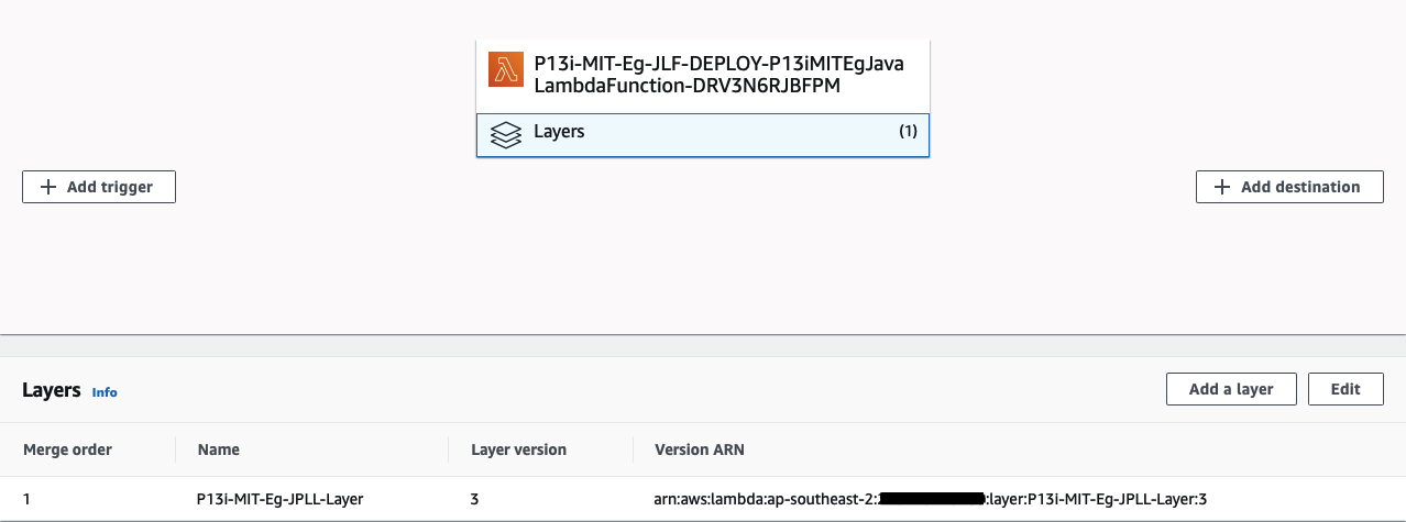 Lambda Function showing the Lambda Layer attached.