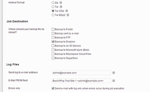 Choose backup destination and compression