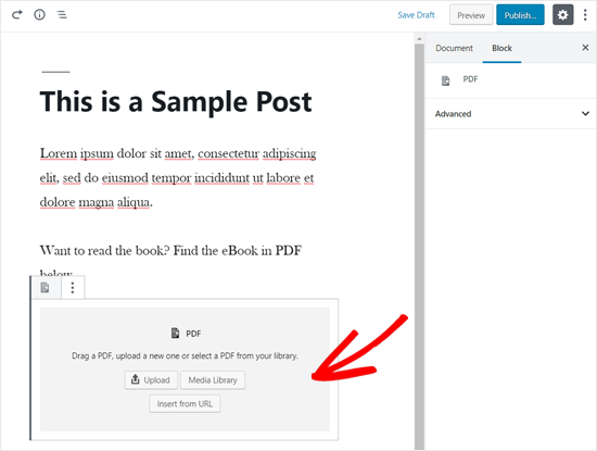 PDF Block Added in WordPress Editor