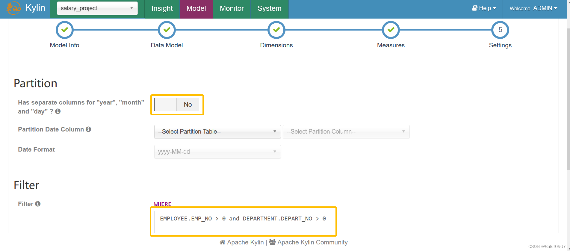 分区和条件过滤设置