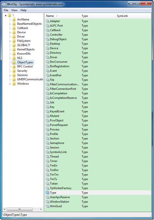 Win7 ObjectTypes