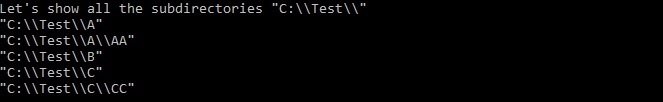 All the subdirectories of Test folder