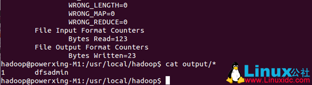 Hadoop单机WordCount输出结果