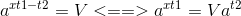 a^{xt1-t2}=V <==>a^{xt1}=Va^{t2}