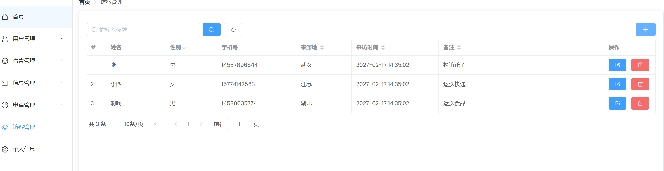 宿舍管理员功能列表