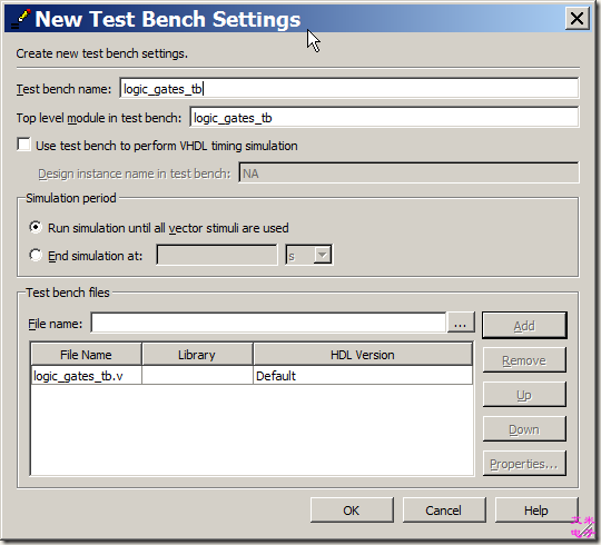 图1.3 配置testbench