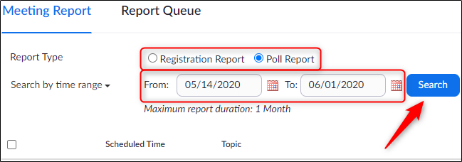 Report type and date settings