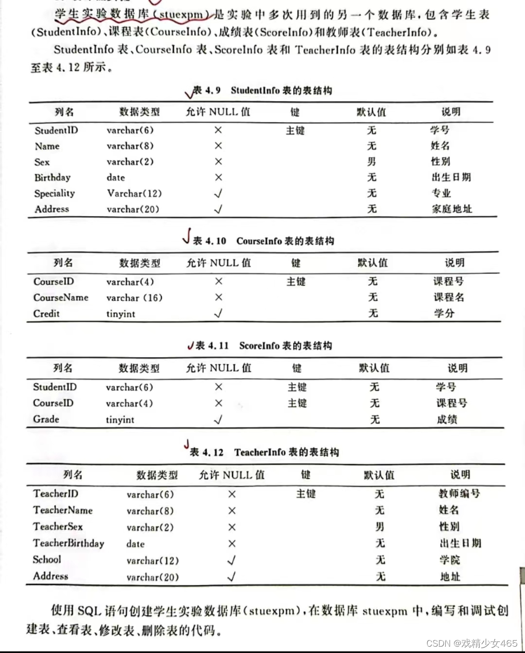 MY-SQL 数据库和表_为该数据库增加描述‘student info’-CSDN博客