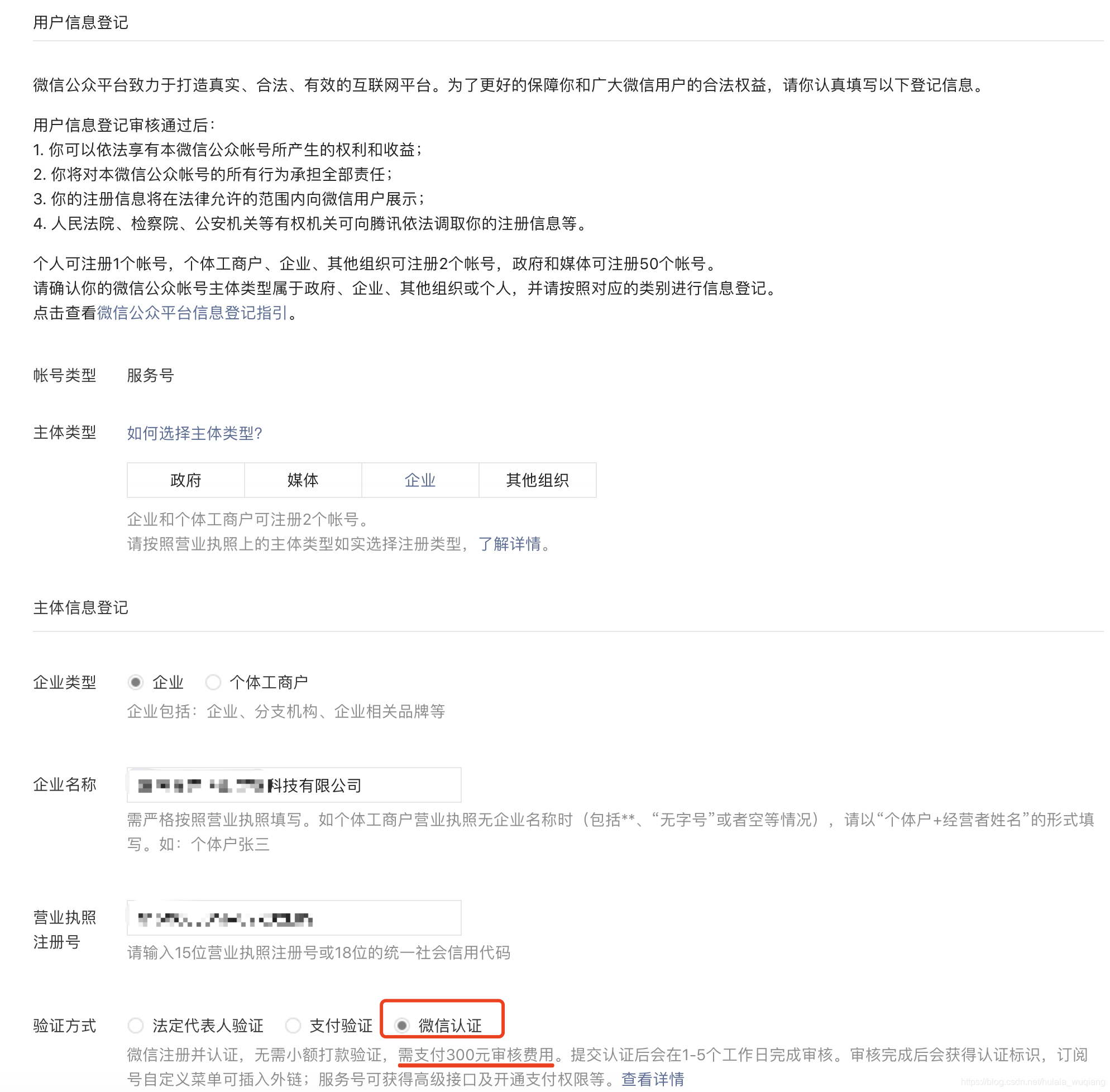 主体(企业)信息登记