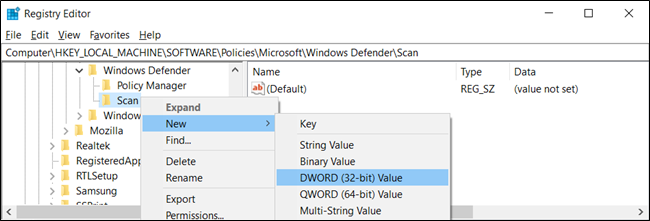 Right-click the "Scan" key and click New > DWORD (32-bit) Value.