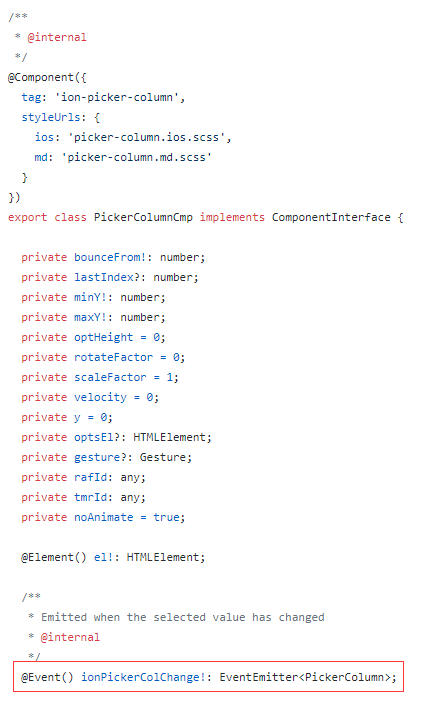 ionPickerColChange事件