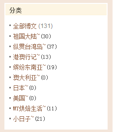 示例新浪博客侧边栏的文章分类列表